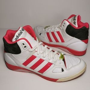 [Women's 9.5] Adidas Torsion Sleek Series Hi Top Sneakers / Pink & White